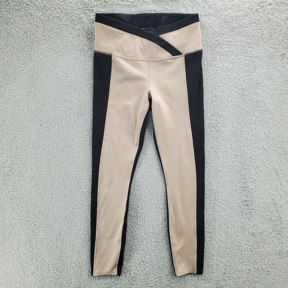 Athleta Chroma 7/8 Tight Tan Black Womens Size Small